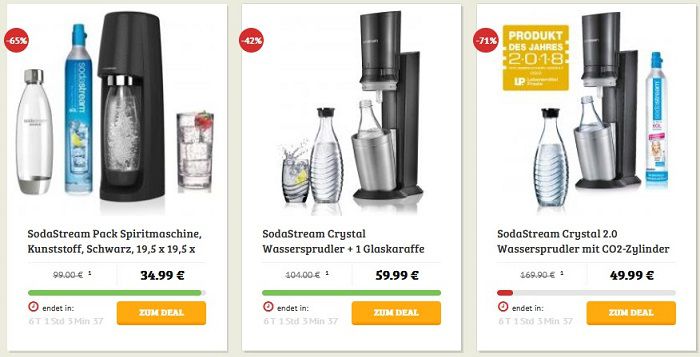 Sodastream B Waren Aktion   z.B. Crystal 2.0 mit 2 Karaffen + 2 Gläsern für 74,99€ (statt 95€)