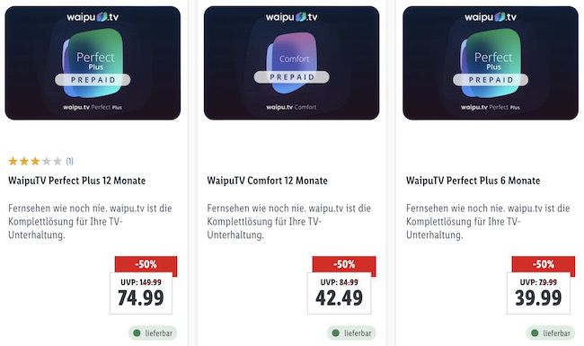 50% Rabatt auf waipu.tv Perfect und Comfort   z.B. 12 Monate Perfect Plus für 74,99€ (statt 150€)