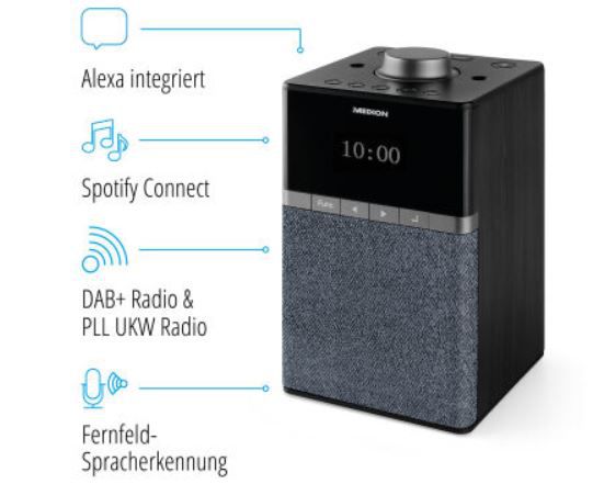 MEDION P66130 WLAN Internet DAB+ Radio mit Alexa, Multiroom für 27,99€ (statt 34€)