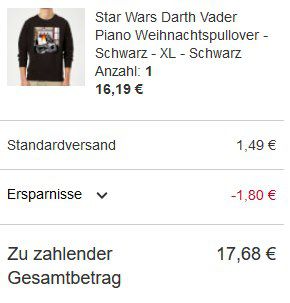 Xmas Pullover bei Zavvi – z.B. Star Wars Darth Vader Piano für 17,68€ (statt 28€)