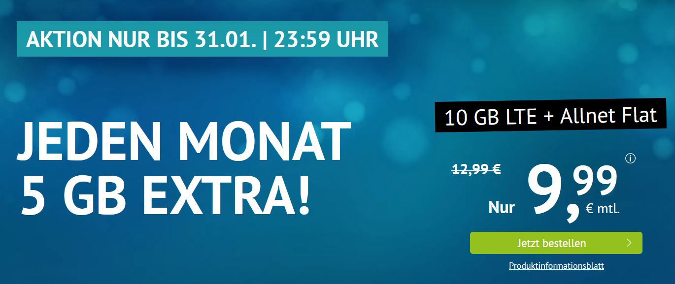 AllNet & SMS Flat + 10GB LTE für 9,99€ (mtl.) O² Netz