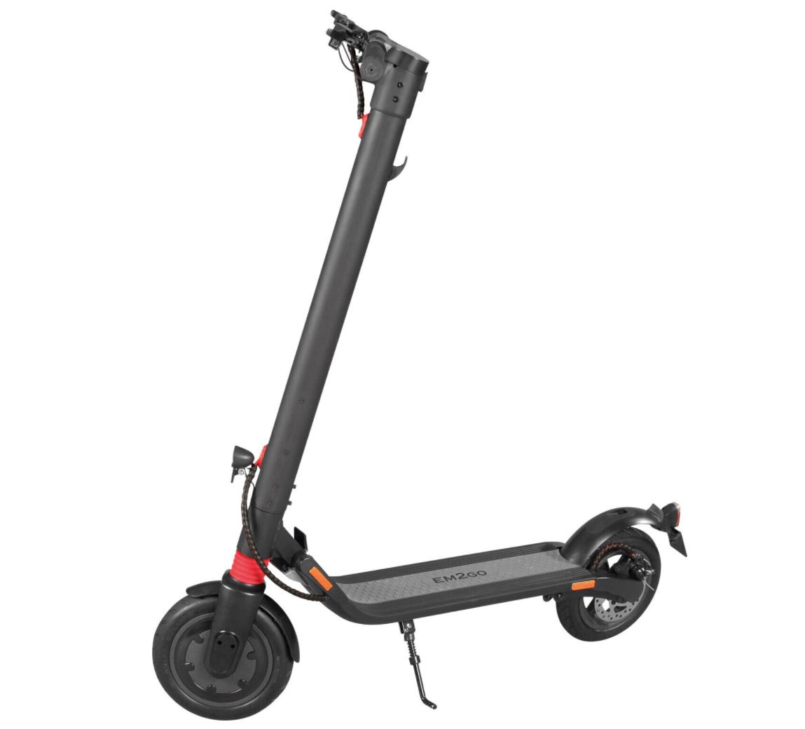 EM2GO E Scooter FW106ST P mit Stra­ßen­zu­las­sung inkl. wechselbarem 6,4Ah Akku für 449,99€ (statt 534€)