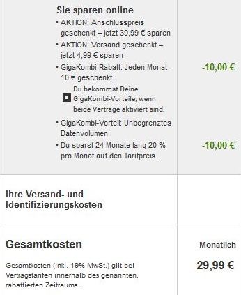 Gigakombi: Vodafone Allnet Flat inkl. unlimited LTE/5G für 29,99€ mtl.