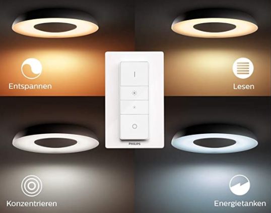 Philips Hue White & Ambiance Still Aluminium Deckenleuchte mit Bluetooth + Bridge + Dimmschalter für 123,37€ (statt 173€)