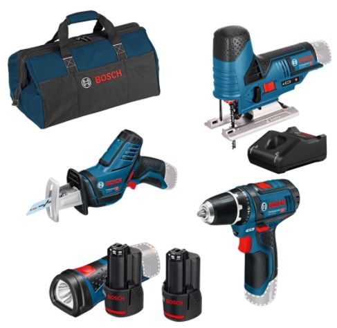 Bosch 4er Akku Werkzeug Set: GSR + GSA + GST + GLI 12V + 2 x 2,0Ah + Ladegerät für 242,10€ (statt 315€)