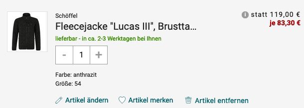 Schöffel Herren Fleecejacke Lucas III mit Brusttasche in Schwarz für 83,30€ (statt 108€)