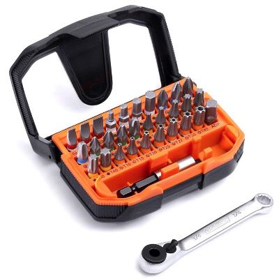 TACKLIFE Bit Set HBWS1A 32teilig mit 30 Edelstahl Bits mit Mini Ratschen und Box für 10,19€ (statt 17€)