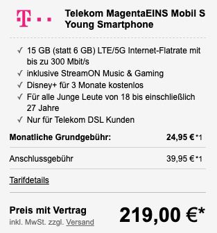 Young + MagentaEINS: Apple iPhone 12 mini 128GB für 219€ + Telekom Allnet Flat mit 15GB LTE/5G für 29,95€ mtl.