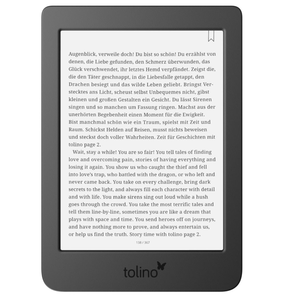 tolino page 2   6 Zoll eBook Reader mit integriertem Leselicht für 53,99€ (statt 66€)   Giropay