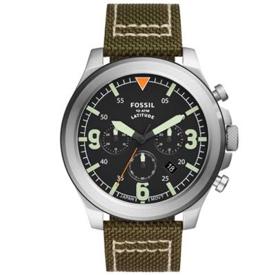 FOSSIL Chronograph Latitude FS5750 50mm mit Band in Oliv für 65,80€ (statt 129€)