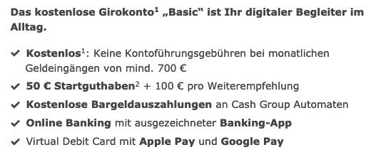 Kostenloses Commerzbank Girokonto + 50€ Guthaben + 100€ KwK