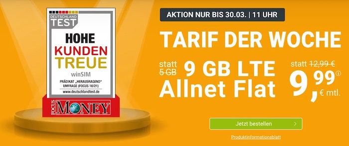 winSIM o2 Allnet Flatrate mit 9GB LTE für 9,99€ + monatlich kündbar möglich (oder 4GB für 5,99€)