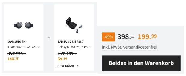 Samsung Galaxy Buds Pro InEars + Galaxy Buds Live für 189,99€ (statt 230€)