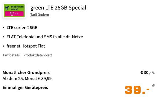 Samsung Galaxy Note20 256GB für 39€ mit Telekom Allnet Flat inkl. 26GB LTE für 30€ mtl.