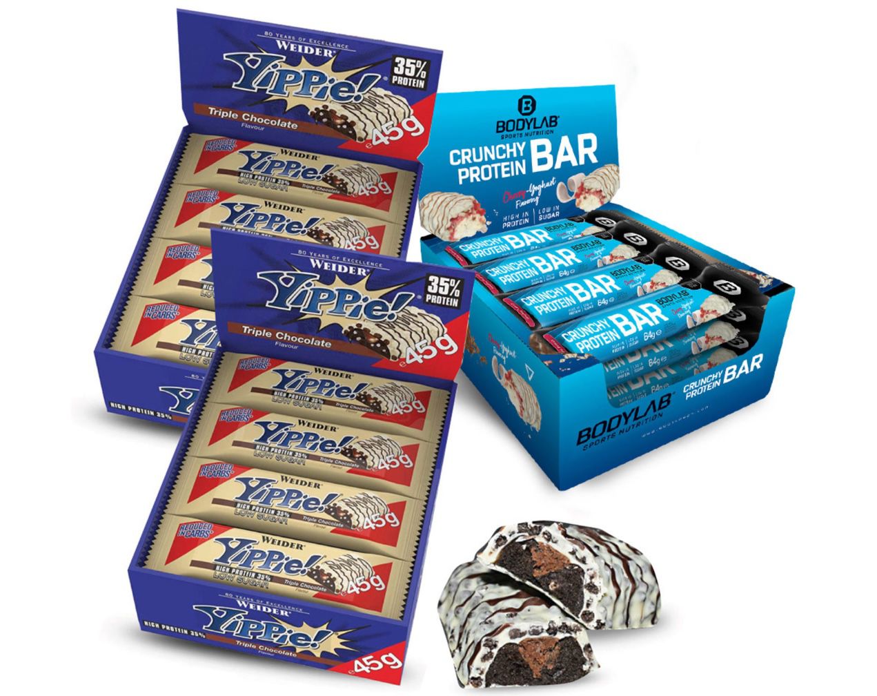 24x Weider Yippie! Bar + 12x Bodylab24 Crunchy Protein Bar Riegel für 31€ (statt 45€)