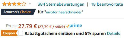 EIVOTOR Haarschneidemaschine (1 4mm) inkl. Zubehör für 15,28€ (statt 28€)