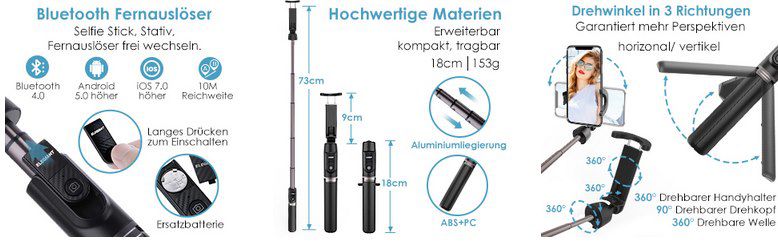 Elegiant EGS 005 3in1 Selfie Stick & Stativ für 10,79€ (statt 18€)   Prime