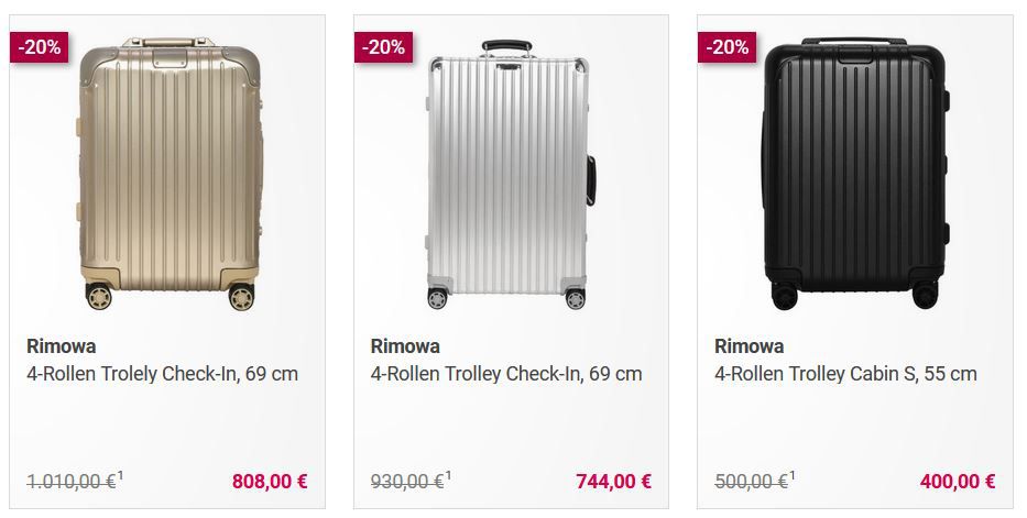 Galeria mit 20% Rabatt auf ausgewählte Rimowa Koffer