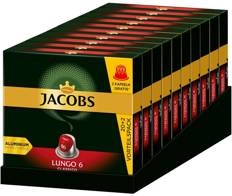 Jacobs Lungo 6 Classico   220 Kaffee Kapseln Nespresso für 34,52€ (statt 40€)