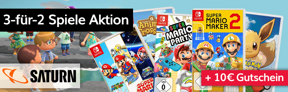 Nintendo Switch 3-für-2 Spiele Aktion + 10€ Gutschein