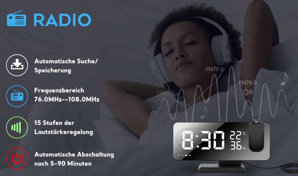 tEEZErshop Projektionswecker mit Radio für 22,19€ (statt 30€)