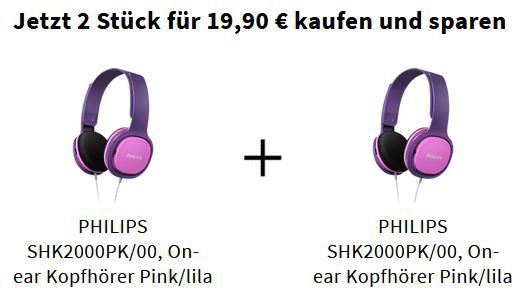 2 x PHILIPS SHK2000PK/00 On ear Kopfhörer in Pink/lila für 19,90€ (statt 30€)