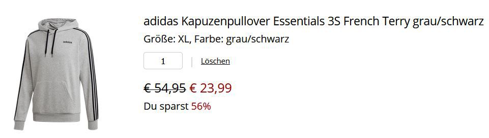 adidas Hoodie Essentials 3S für 23,99€ (statt 33€)