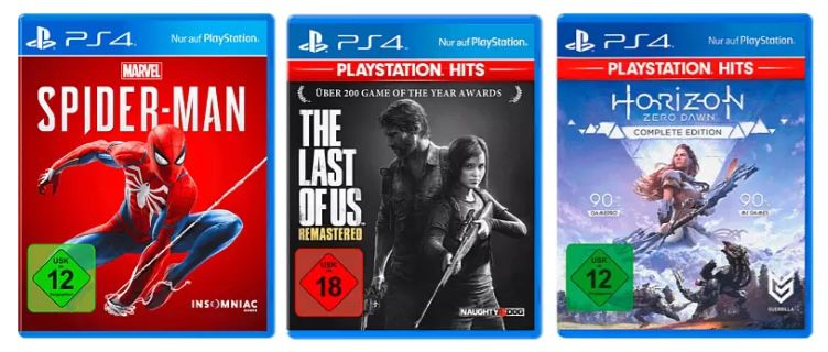 PS4 Bundle: The Last of Us: Remastered + Marvels Spider Man + Horizon Zero Dawn für 34,98€ (statt 57€)