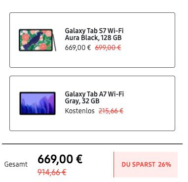 Samsung Valentinstags Bundle   z.B. Samsung Galaxy Tab S7 128GB WiFi für 669€ + GRATIS Galaxy Tab A7 32GB