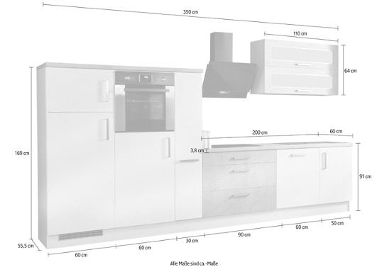 Respekta Premium Küchenzeile MERP350HWB 350cm in Weiß Hochglanz inkl. aller Elektrogeräte für 1.889,99€ (statt 2.199€)