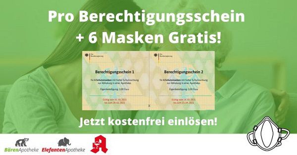 Pro Berechtigtigungsschein 12 FFP2 Masken   ohne Zuzahlung   VSK frei