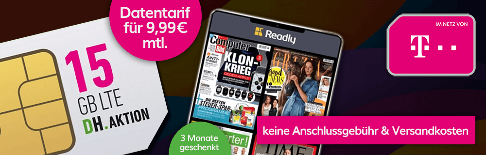 Telekom Daten-Flat mit 15GB LTE für 9,99€ mtl. (statt 30€) + 3 Monate readly gratis
