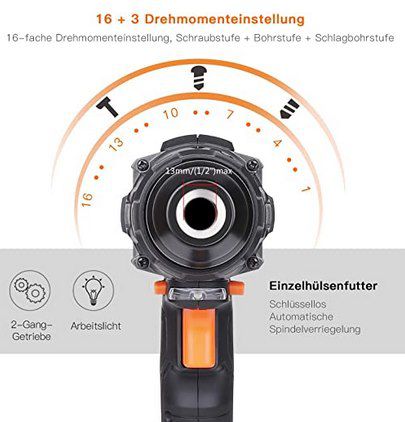 Tacklife PCD04C – Akkubohrschrauber (18V) mit viel Zubehör & 2 Ah Akku für 35,99€ (statt 60€)