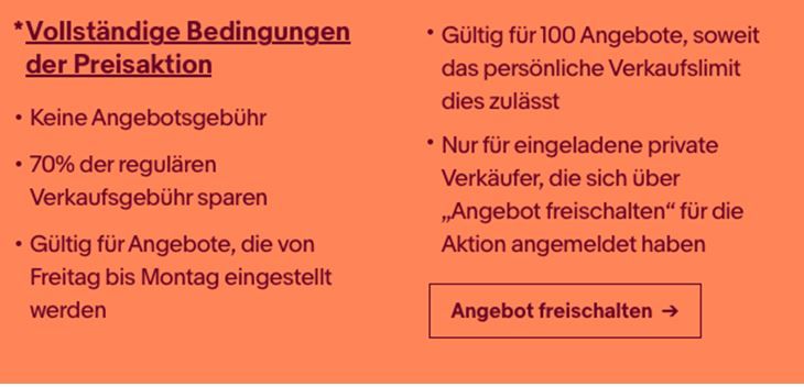 eBay:  70% Verkaufsprovision bis Montag   max 100 Artikel für ausgewählte Member