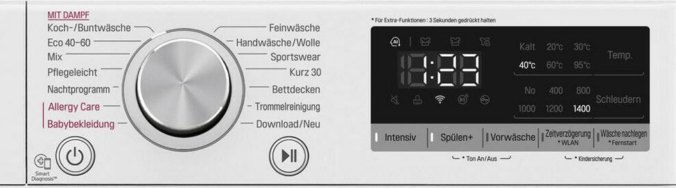 LG F4 VT4W9KG   Ki Waschmaschine mit App & Alexa bis 9kg für 379€ (statt 468€)