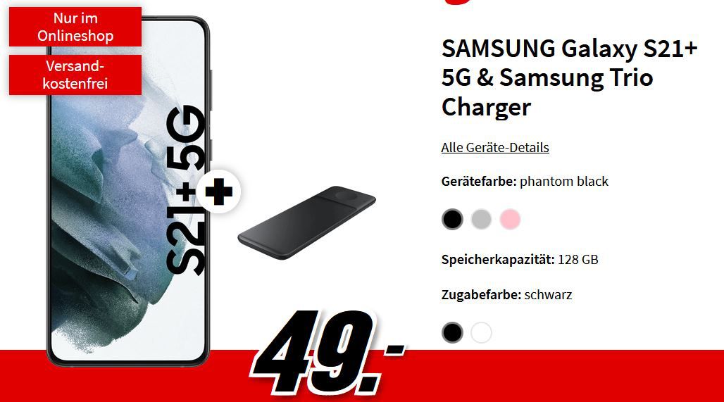 Samsung Galaxy S21 Plus 5G + Trio EP 6300 für 1€ + Vodafone Allnet + 40GB LTE für 39,99€ mtl.