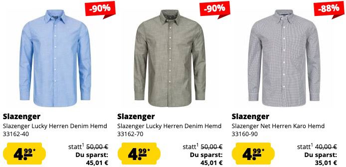 Slazenger Sale bei Sportspar.de   z.B. Herren Denim Hemd in Blau für 8,94€ (statt 17€)