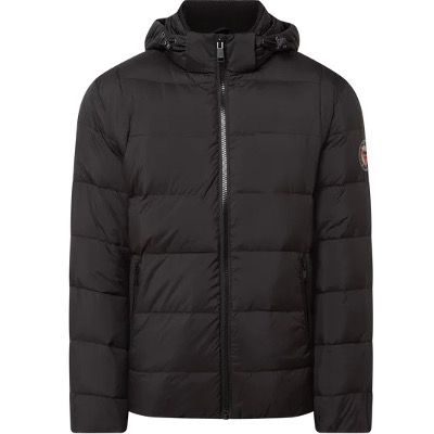 Guess Herren Daunenjacke mit abnehmbarer Kapuze in Schwarz für 74,99€ (statt 100€)