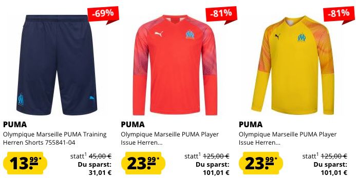 Puma Olympique Marseille Sale bei SportSpar   z.B. Herren Heim Trikot 2019/2020 für nur 23,94€