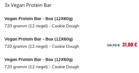 36er Pack Vegan Protein Bar mit Cookie Dough Geschmack für 31€ (statt 60€)