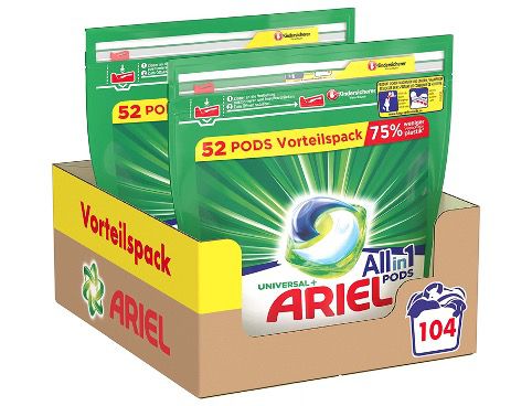 Ariel Vollwaschmittel 3in1 Pods Strahlend Rein 104 Waschladungen für 16,45€ (statt 32€)   Sparabo