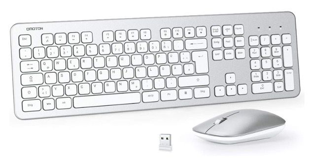 OMOTON Tastatur und Maus Set Kabellos 2.4G mit deutschem QWERTZ Layout in Silber für 11,99€ (statt 24€)