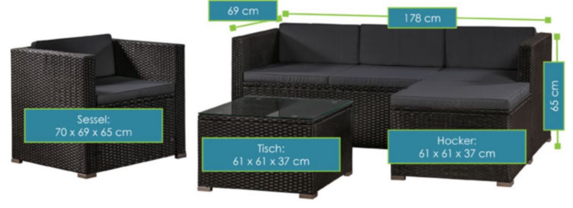 ArtLife Polyrattan Lounge Sitzgarnitur mit Bezügen in Dunkelgrau für 254,95€ (statt 390€)