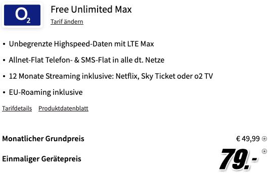 Apple iPhone 12 64GB für 79€ + o2 Allnet Flat mit unlimited LTE (!) für 49,99€ mtl. + 12 Monate Netflix gratis