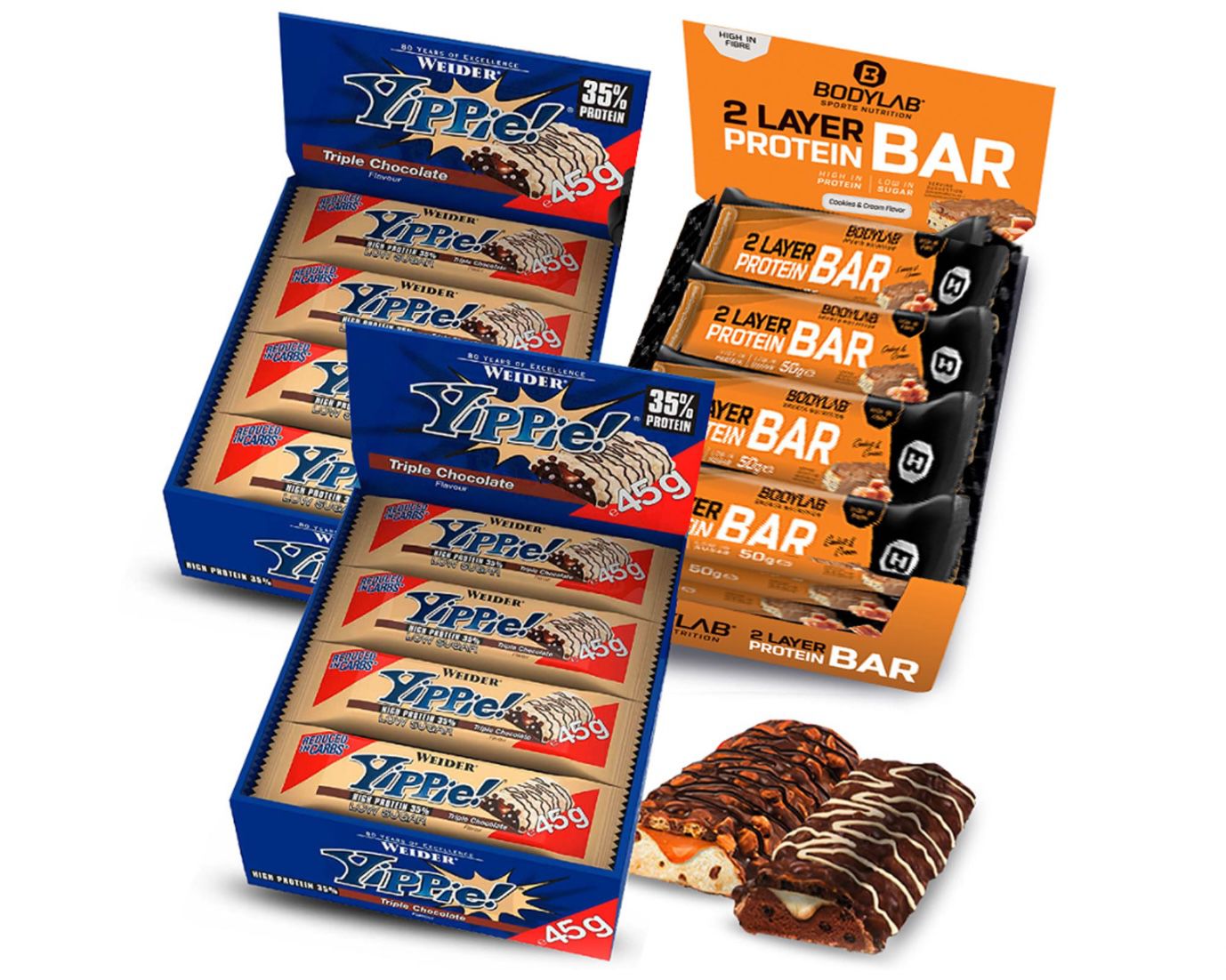 24x YIPPIE! Bar (je 45g) + 12x Bodylab24 Tasty Protein Bar (je 50g) für 32€ (statt 55€)