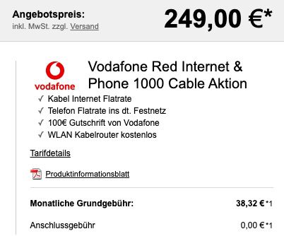 Sony Xperia 5 II für 249€ + Vodafone Red Internet & Phone 1000 Cable für 38,32€ mtl.