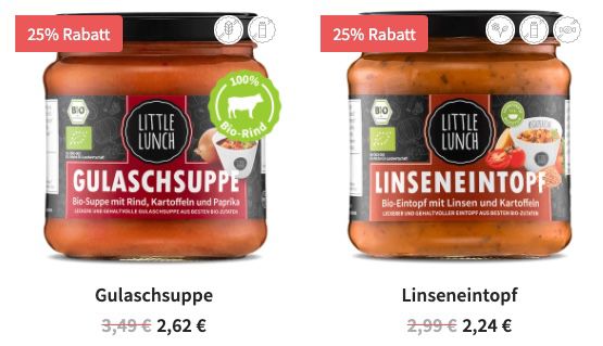 Little Lunch Flash Sale   z.B. Linseneintopf für je 2,24€ + keine VSK ab 35€