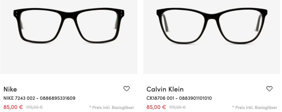 Apollo:  50% auf ausgewählte Markenbrillen   z.B. Calvin Klein CK18109 601 Metall Eckig für 85€ (statt 109€)