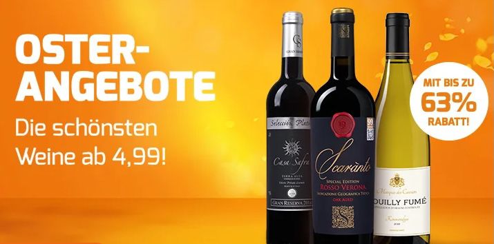 Weinvorteil: Oster Angebote bis  63% reduziert + 20€ Gutschein (ab 50€)   z.B. 12 Flaschen Casa Safra Gran Reserva für 63,88€