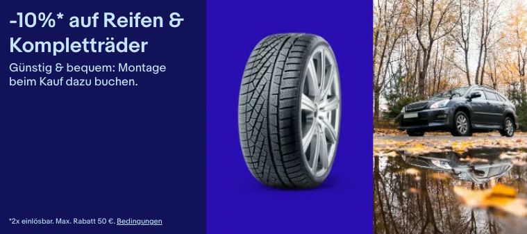 eBay: 10% Rabatt auf Reifen und Kompletträder
